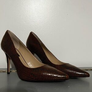 Brown Leather Snakeskin Pumps